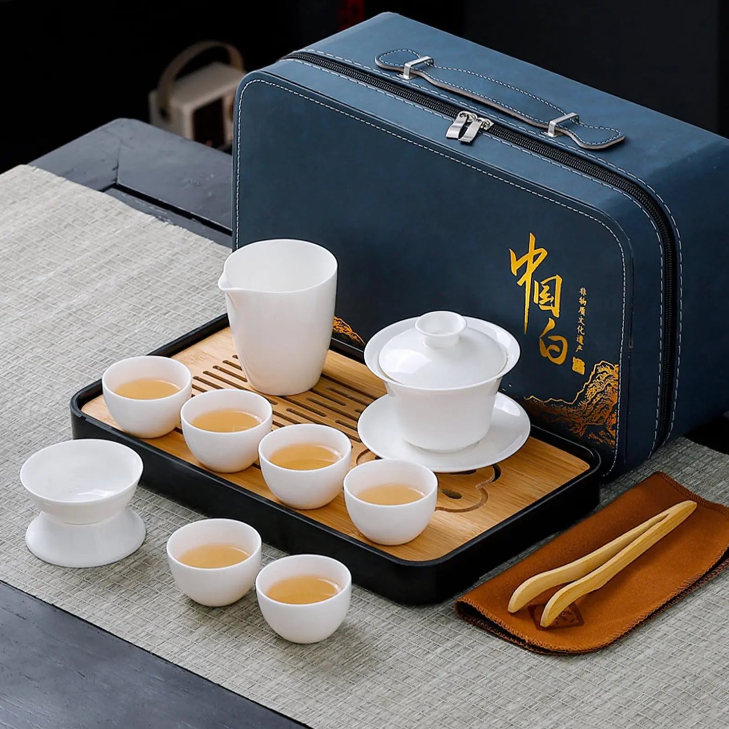REOWONU Chinese tea set Gongfu tea set Kung Fu tea set chinese gongfu tea set for adults Gaiwan tea set with 6 cups japanese tea set traditional (Pure white 6cups)